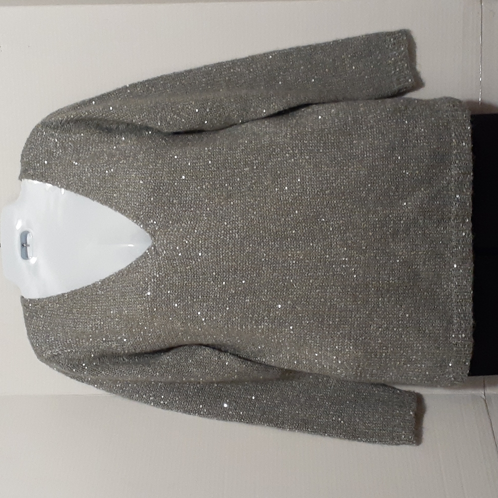 JOE FRESH Gray Mohair/Wool Blend V Neck Sequins Sweater. L